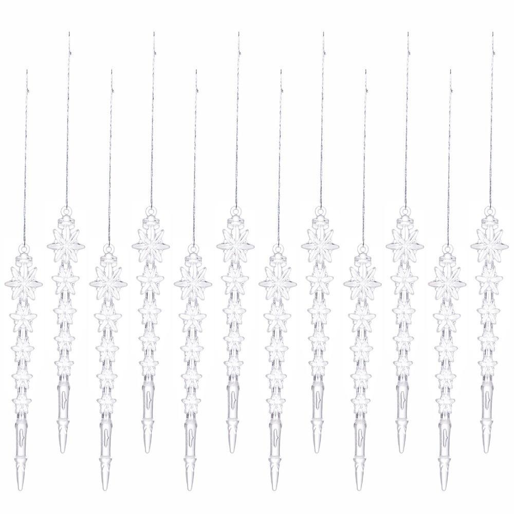 12pcs Transparent Snowflakes Ice Strip Pendants Xmas Tree Hanging Ornaments Wedding Supplies