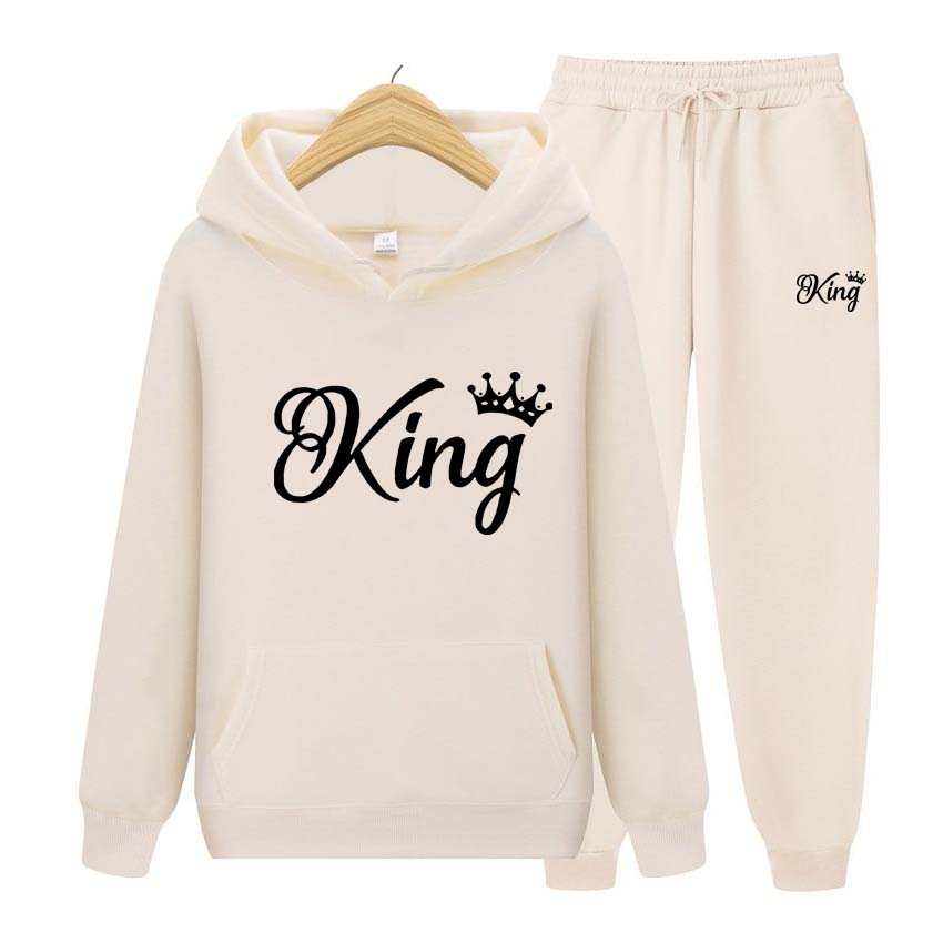 Träningsoveraller för män Set Vår Höst King Print Sweatshirt Långärmad Luvtröja Joggingbyxa Sweatshirt Streetwear Sportoverall