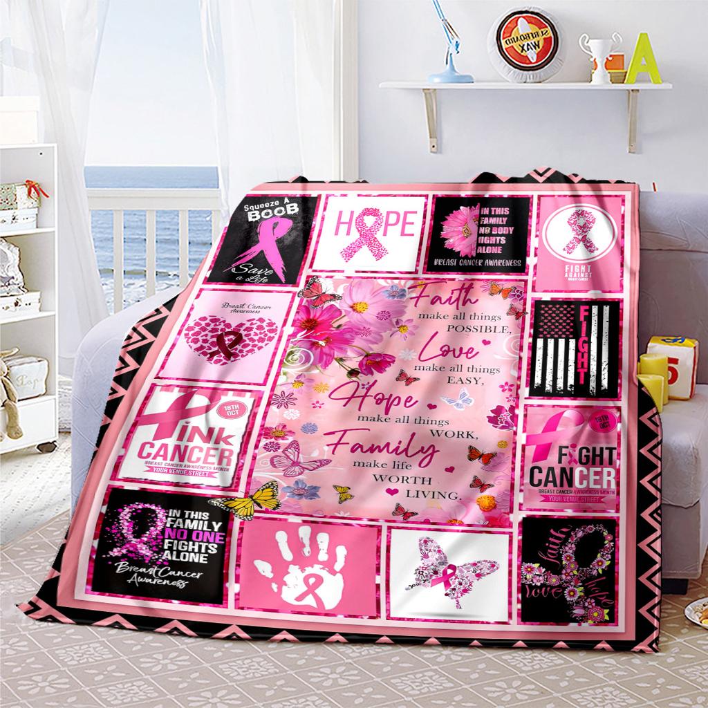 1PC Breast Cancer Awareness Pink Ribbon Throw Blanket Soft Comfortable All Seasons Perfect Sofa Office Travel Home Gift Idea