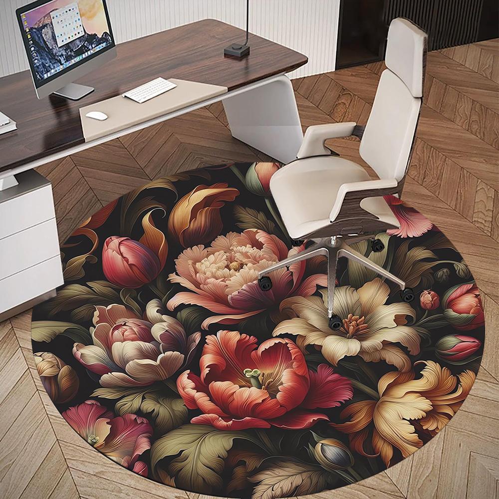 1pc Floral Pattern Round Chair mat Area Rug - Non-Slip, Floor Mat for Office, Bedroom, and Indoor Decor c1118186