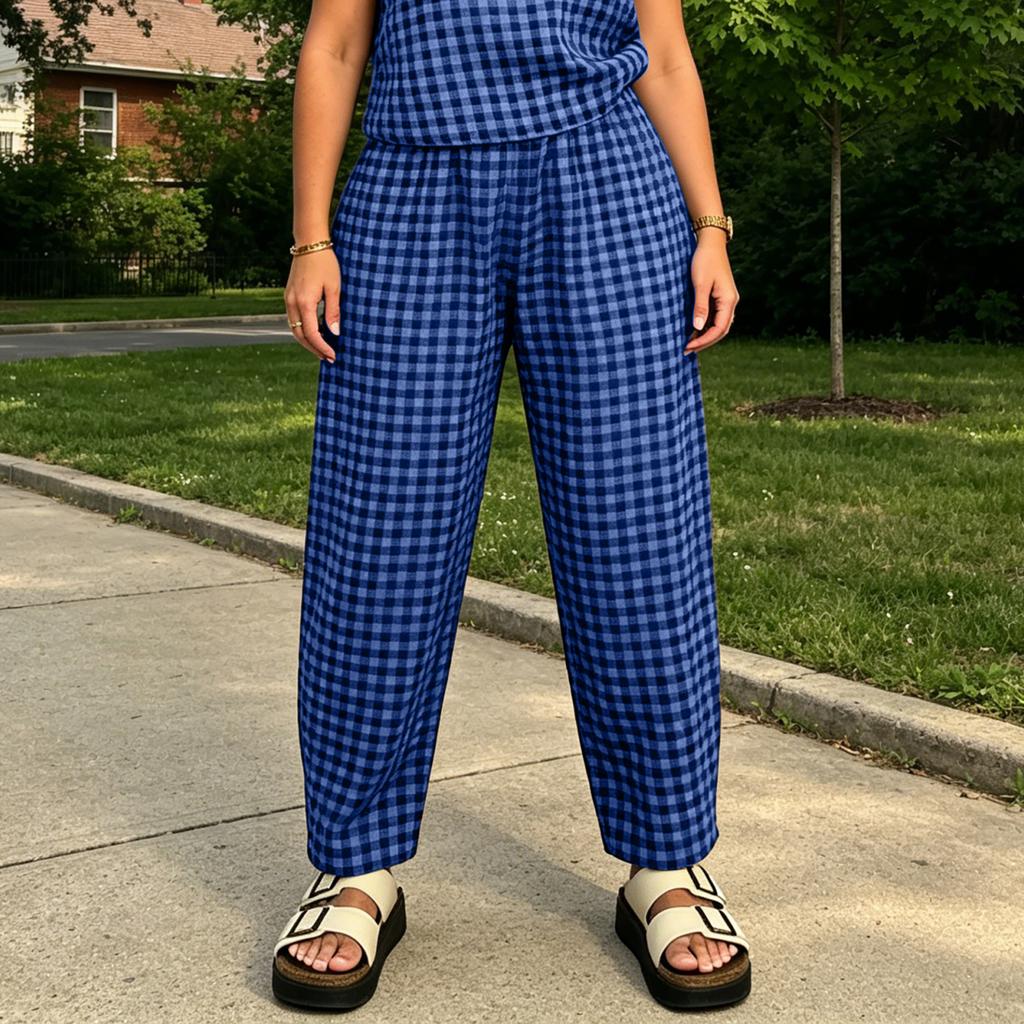 Loose Fit Sleeveless Top and Wide Leg Pants Set Plaid Pattern Casual Two Piece Outfit for Women Comfortable Daily Wear