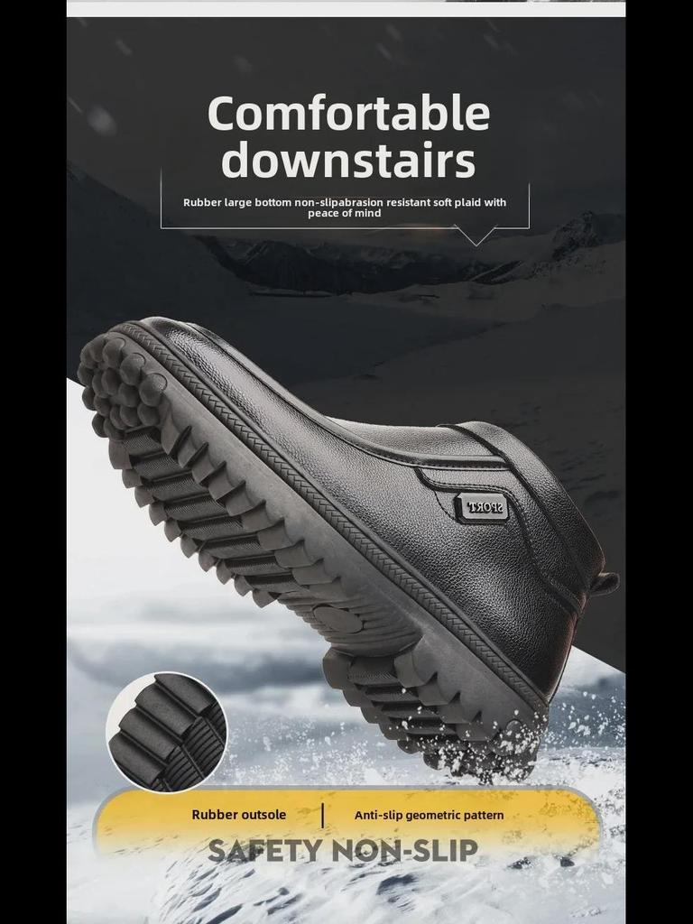 Neue Herren Britische Retro High-Top Lederschuhe - Warme, Dicksohlige, Samtgefütterte Lässige Winterstiefel