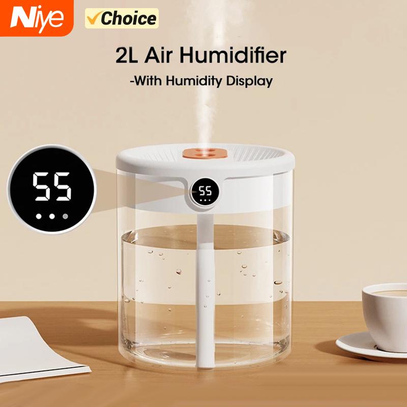 

Niye Hotselling 2LDouble Nozzle увлажнитель воздуха с ЖК-дисплеем влажности большой емкости диффузор ароматических эфирных масел для спальни белый