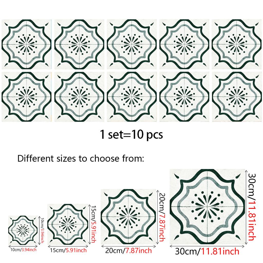 10 Stück Bohemian Retro Fliesenaufkleber mit Blumenmuster Lederstruktur Selbstklebende Wandaufkleber Küchenrückwand Waschbecken Tisch Haus DIY Renovierung