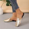 Sommar Flats Damskor Tofflor med Stängd Tå Nya Fyrkantiga Tå Lätta Slip-on Mules för Kvinnor Utomhus Damer Casual Slides Skor