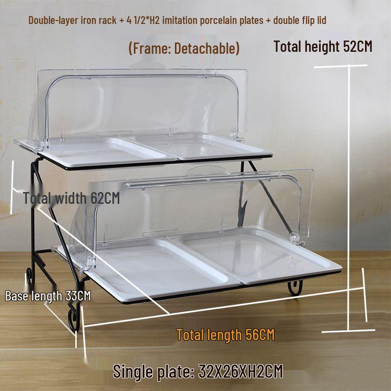 Melamine Double-Layer Buffet Food Display Tray with Clear Flip Cover