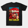 Men Black Print T-shirt Vintage Red Sonja 1983 No-Cut Transfer Paper Print Cotton Tshirt