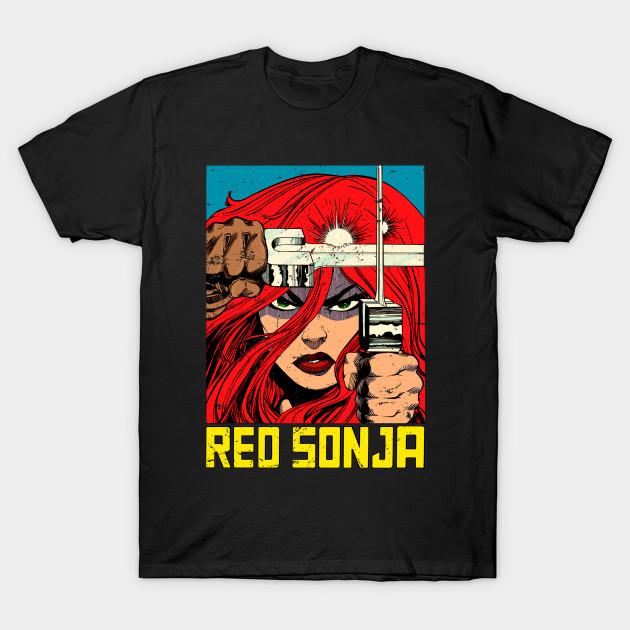 Men Black Print T-shirt Vintage Red Sonja 1983 No-Cut Transfer Paper Print Cotton Tshirt 2XL чёрный