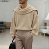 Men Swing Neck Long Sleeve Casual Loose Rib Pullover Tops