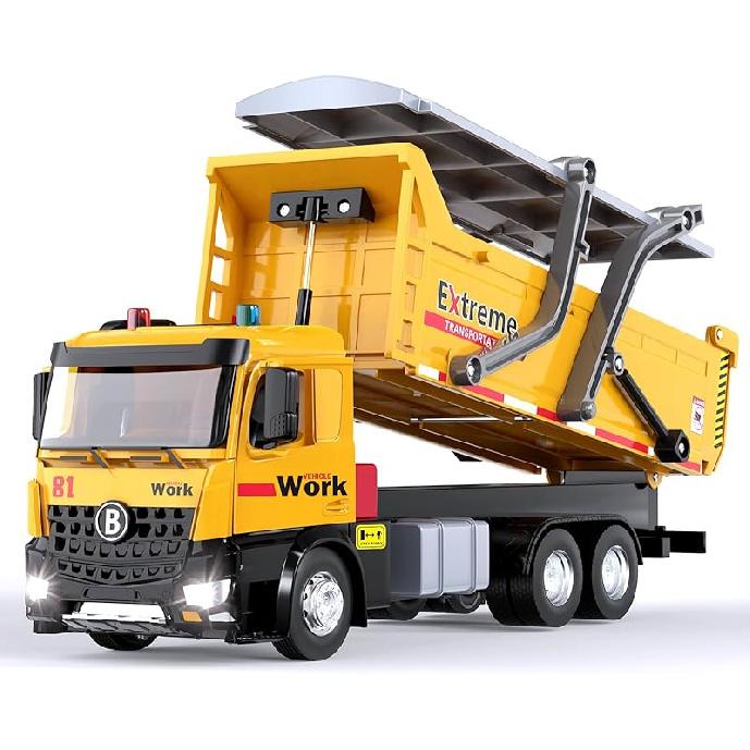 Dump Truck Toy, Large Dump Trucks Metal Cab, Big Construction Trucks with Lights and Sounds, Construction Vehicle Toys, Kids Birthday Xmas Gifts