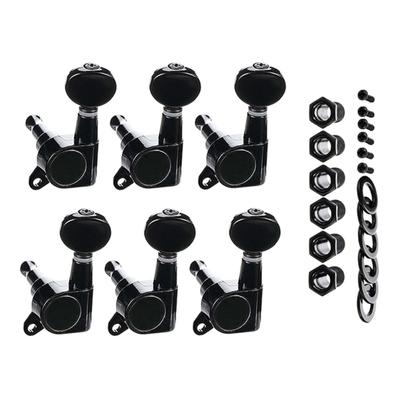 6 Piece Black Metal Guitar Tuning Pegs Set Metal Texture for Acoustic and Electric Guitars 10mm Peg Holes Replacement