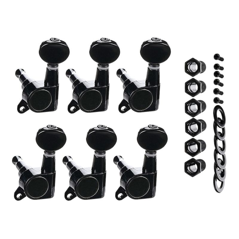 Pack of 6 Black Guitar Peg Replacement Set Metal Texture Guitar Tuners Suitable for Left Hand Acoustic Electric Guitars