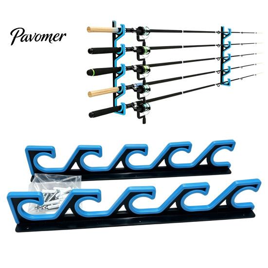 Fishing Pole Organizer Stand 2Pcs Wall Mount Rod Holder, 5 Storage Display Rack for Garage Shed, Horizontal Solutions