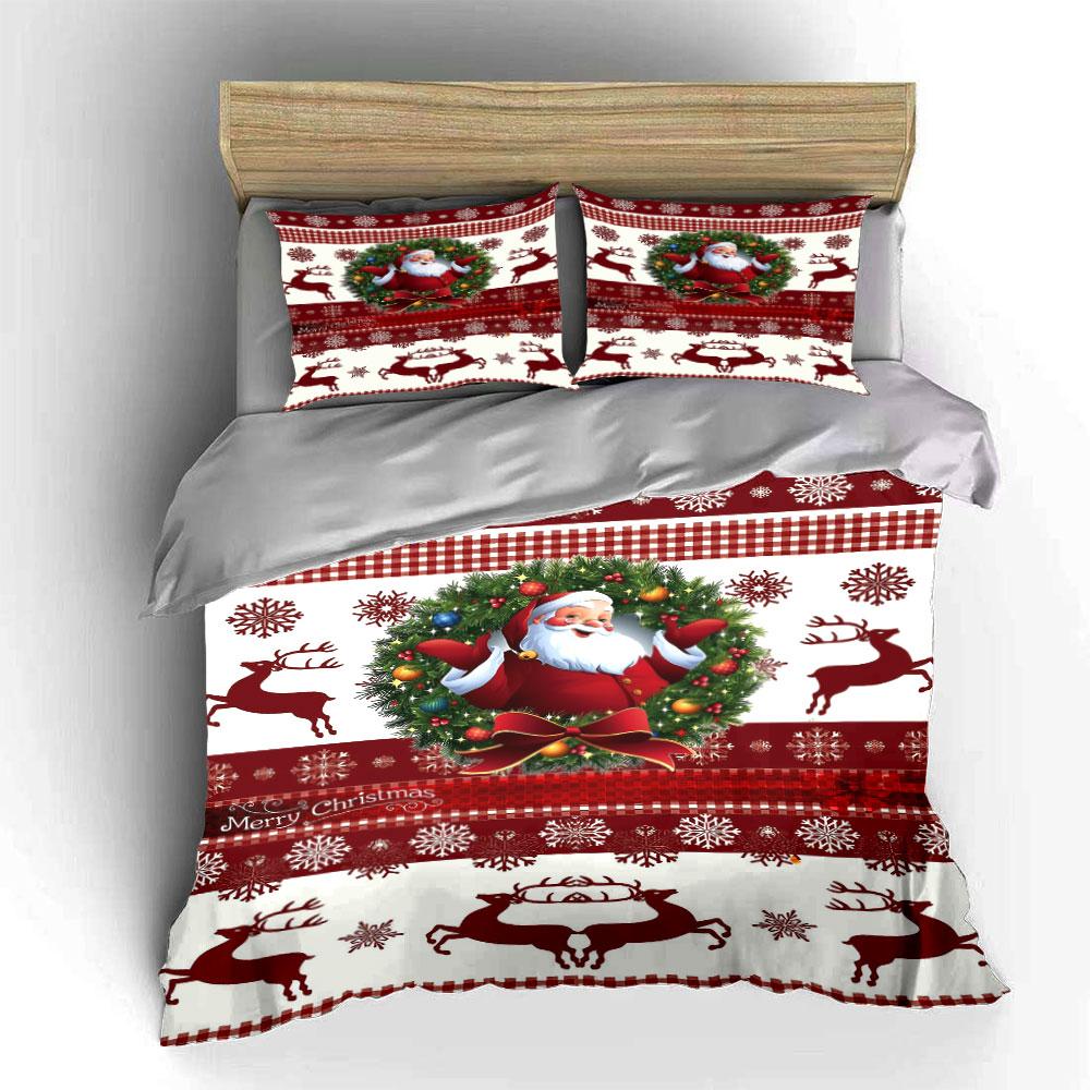 Santa Reindeer Christmas Set Bedding Duvet Cover Set Duvet Cover Pillowcases  (1*Duvet Cover 2*Pillowcases, Without Duvet Insert)