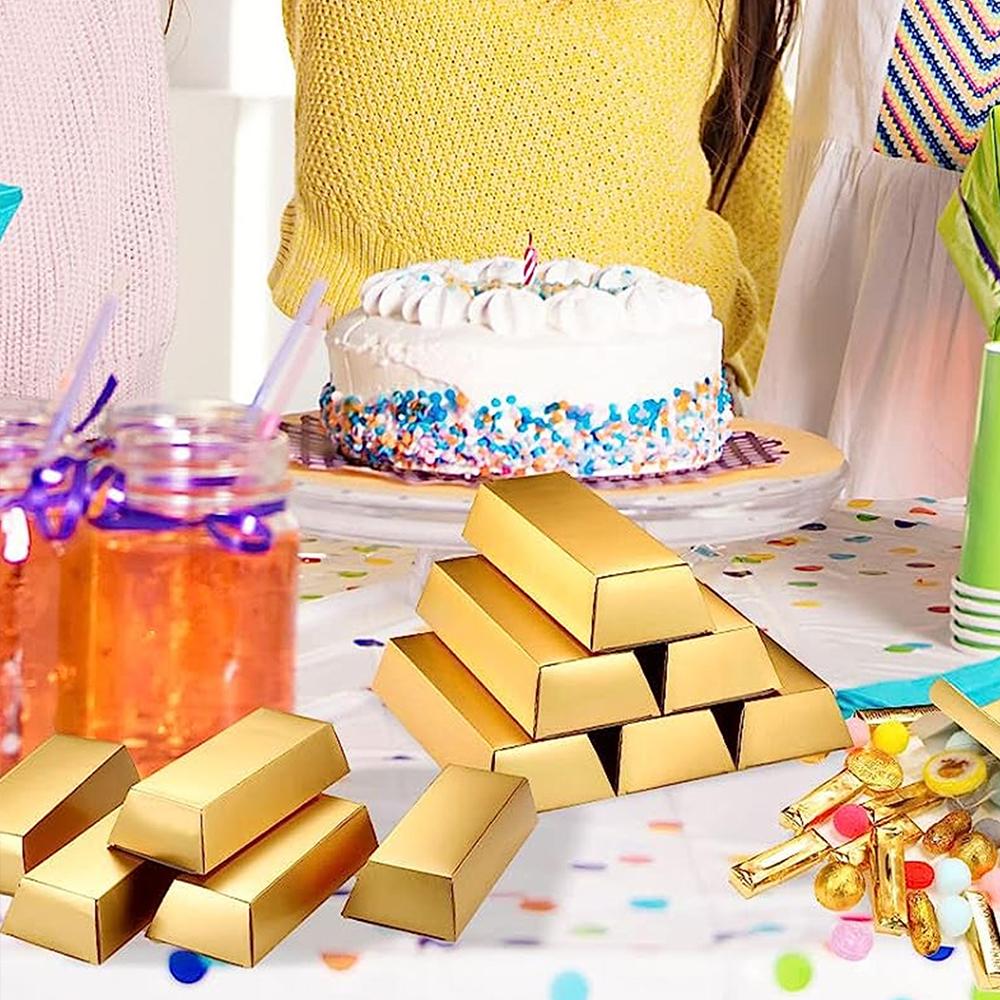 6 Stück Goldbarren Falscher Riegel Geschenkbox Partygeschenk Schokolade Goldmünzen Folie Schatzziegel Papierboxen für Weihnachten Hochzeit
