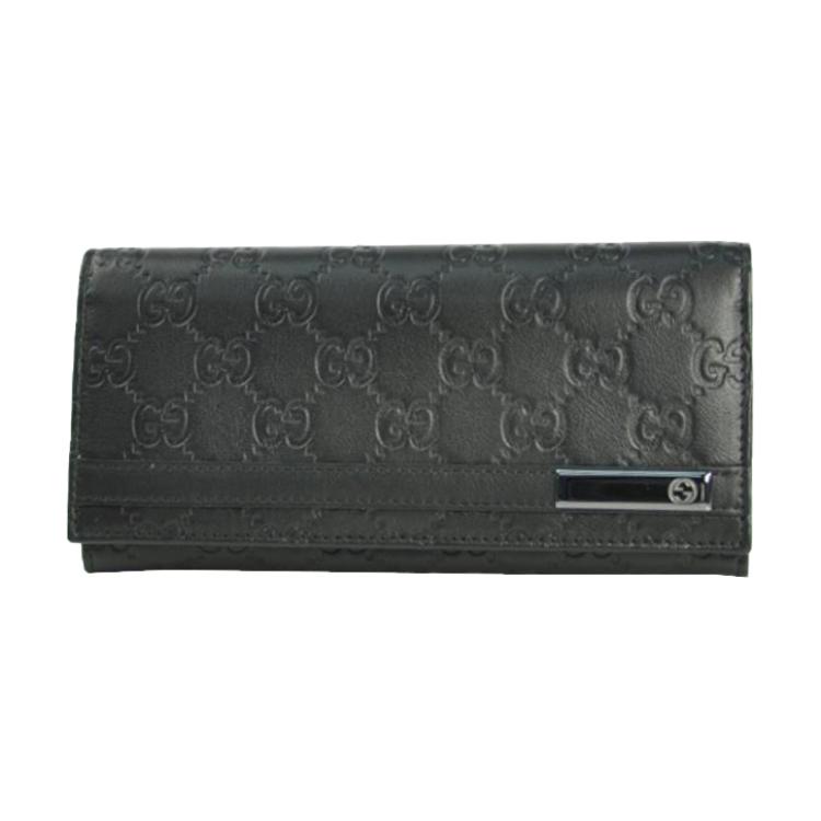 

Gucci Metal Plaque Monogram Embossed Long Flap Leather Wallet Women wallet Black 233112-AA61R-1000 Shopping Bag Set(Basic Set+Shopping Bag)