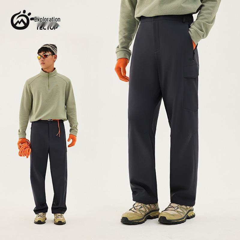 Men's Fleece-Lined Softshell Outdoor Pants: Multi-Pocket, Board-Style, Perfect for Autumn/Winter Hiking, Mountaineering, and Skiing.