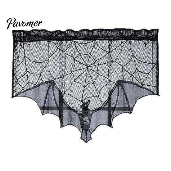 Dark Halloween Decorations Door Curtain, Lace Spider Web Fireplace Cover, Scary Skeleton Witch Sexy Table Cover Bat Print Window Drapes for