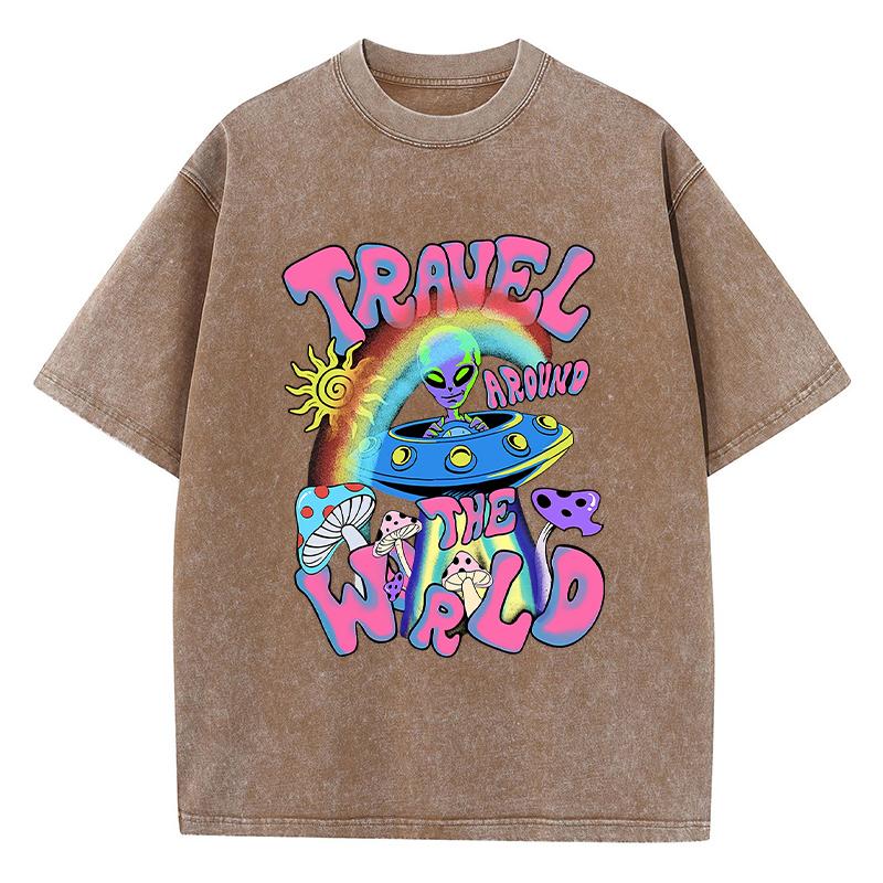 T-shirt da Donna con Stampa Ufo Alieno Viaggia per il Mondo T-shirt Morbide Street Traspirante Manica Corta Girocollo
