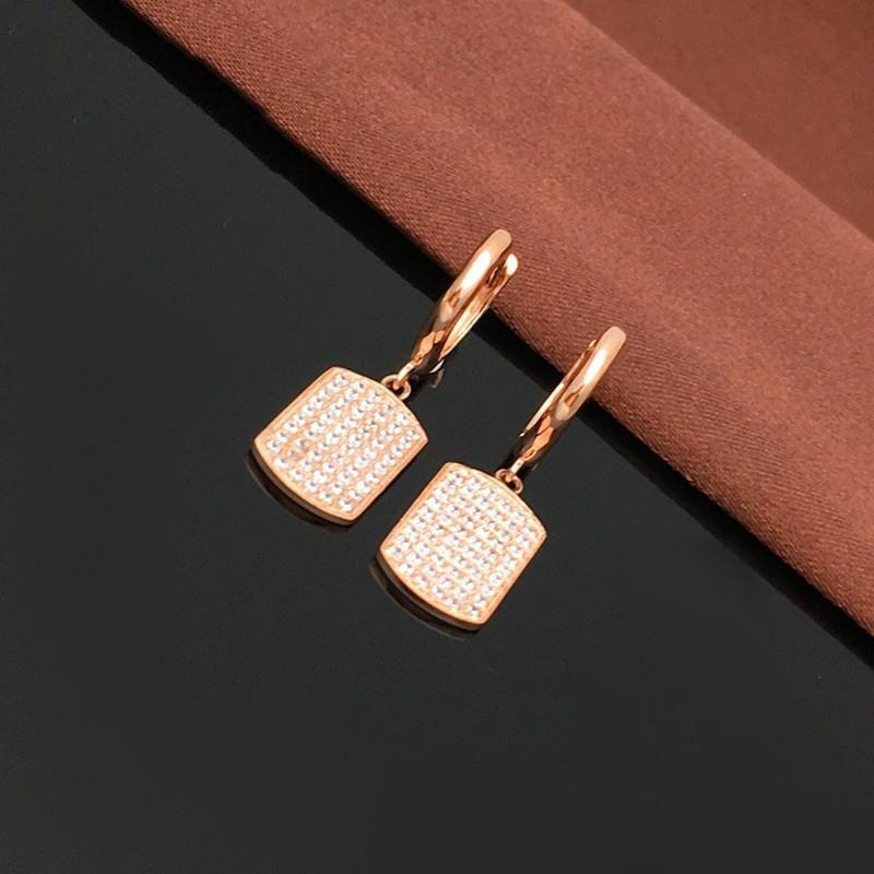 Фиолетовые Серьги-Квадраты с Позолотой Rose Gold Люксовые Зарубежные Легкая Роскошь Квадратные Серьги Бренда Женские