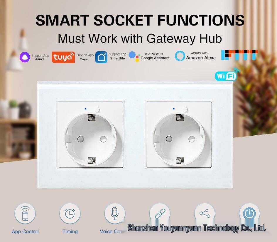 Model 153 Smart WiFi Wall Socket with Tempered Glass Panel - Alice Voice App Compatible