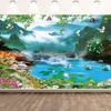 2D Dreamy Colorful Flower Waterfall Lake Background Cloth