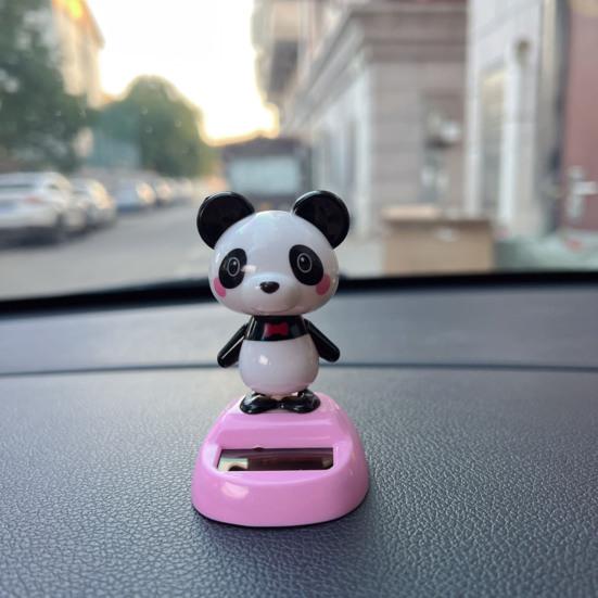 Car Ornament Solar-Powered Panda Dashboard Nodding Toy Car Interior Decoration with Swing Head Cute Car Dashboard Accessory Fun Gift for Car Lovers