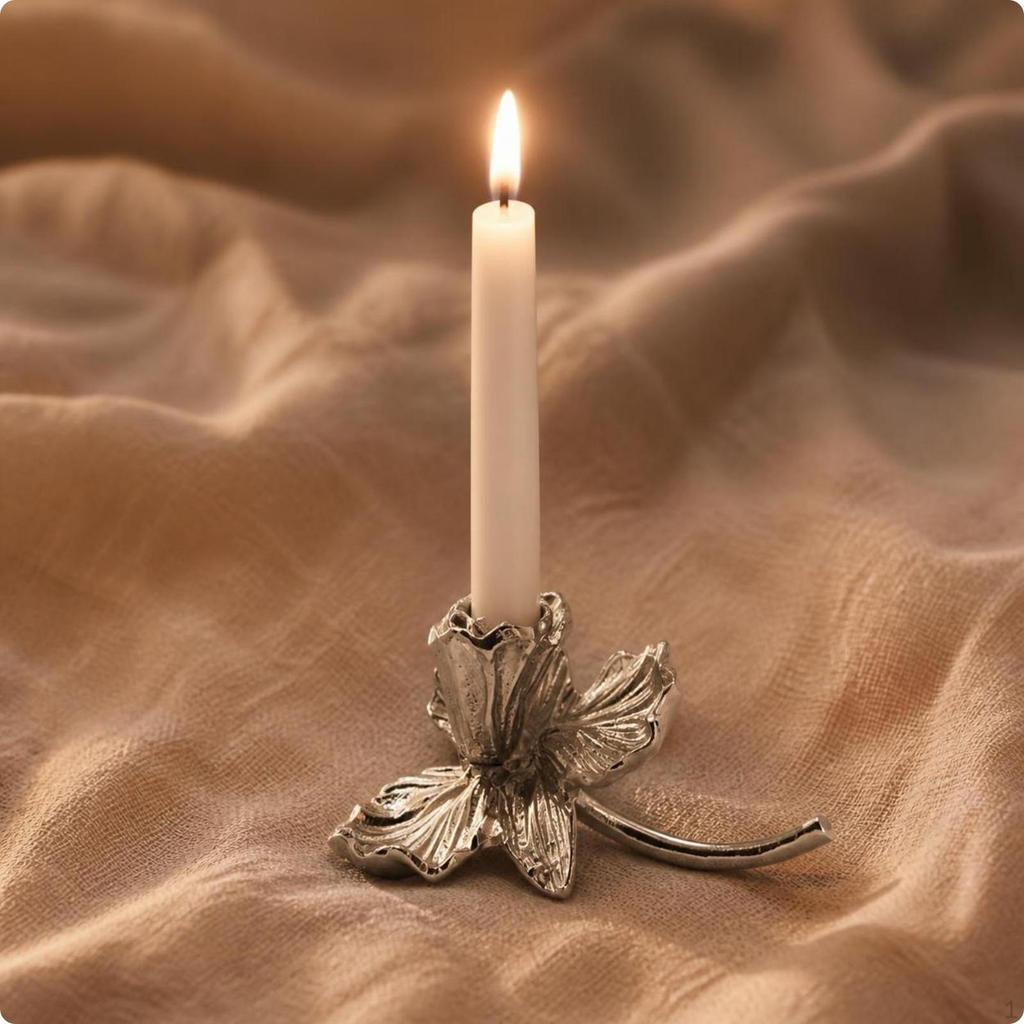 Blooming Metal Taper Candle Holder | Silver Electroplated Finish, Textured Curved Petals, Floral