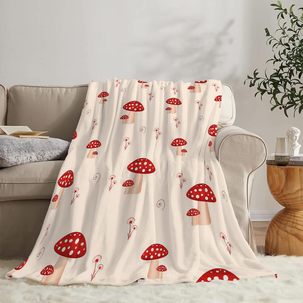 Red Mushroom Printed Blanket for Sofa Bed Travel Camping Living Room Office Conditioning Blanket for All Seasons Gifts