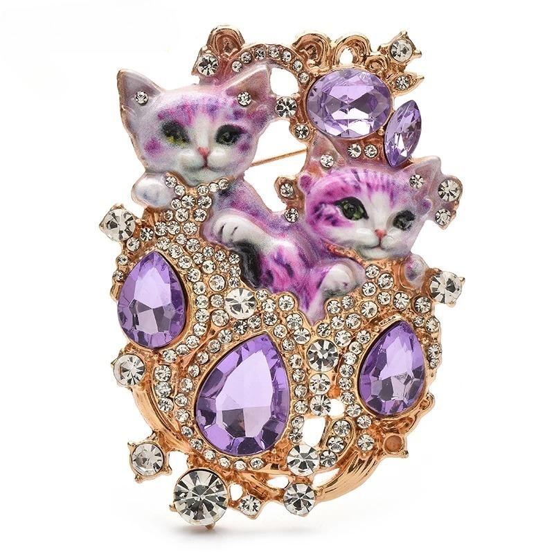 Lovely Cats Brooch Pins Enamel Royal Style Pets Lapel for Women's Clothes Badge Gifts
