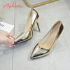 Fashion Aphixta 10cm Heels Women Pumps Shoes Pointed Toe Bling Gold Patent Leather Sexy Wedding Party Official Shoes Woman Big Size 48