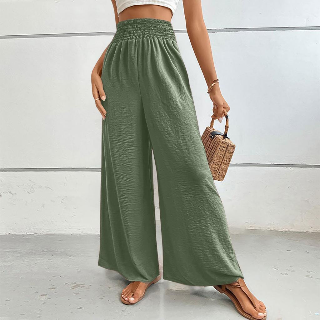 Women's Fashion Holiday Trousers Casual Tight Waist Wide Leg Pants