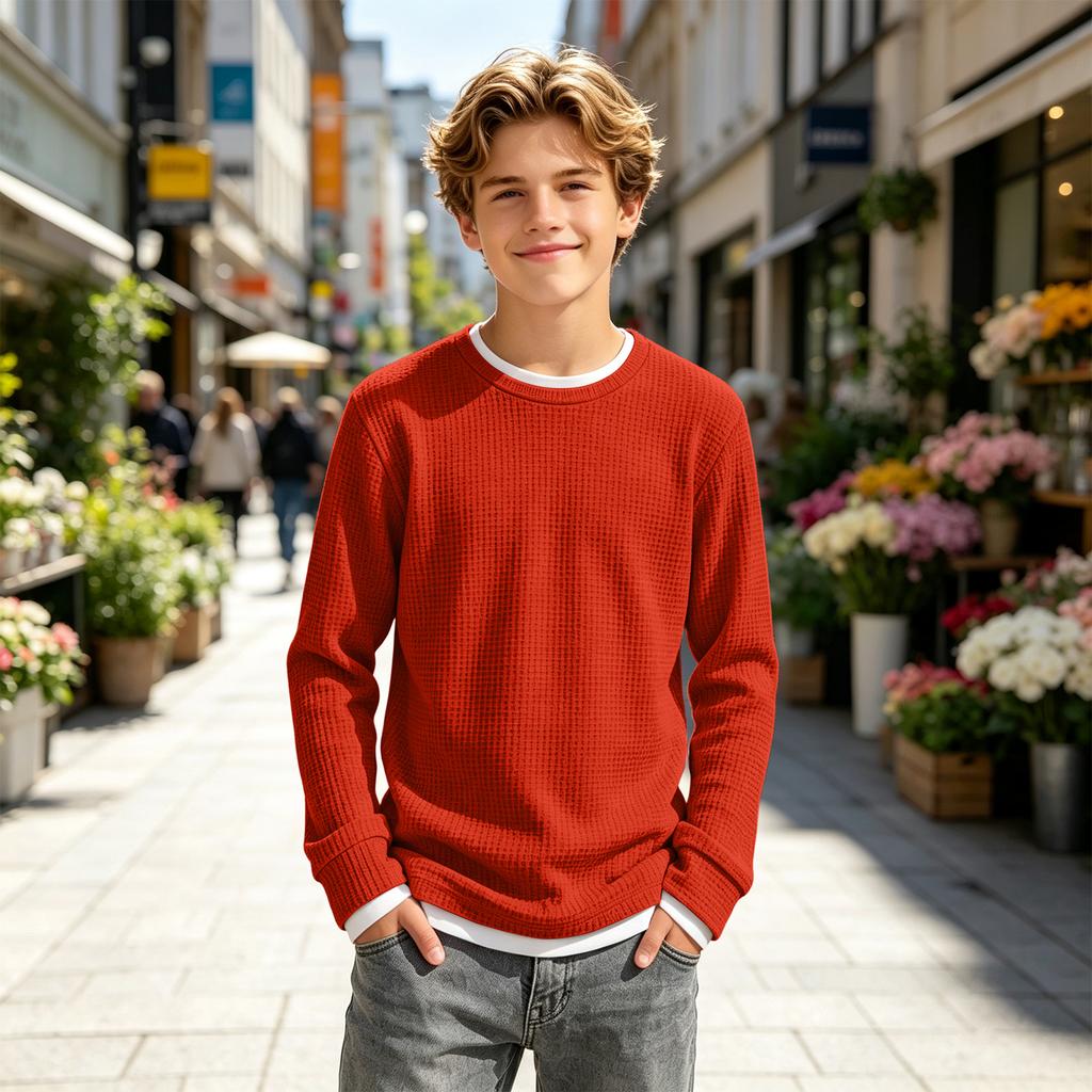 Felpa Pullover Lunga a Maniche Lunghe in Maglia Unisex per Bambini Colore Casual Look a Strati Top per Ragazzi e Ragazze