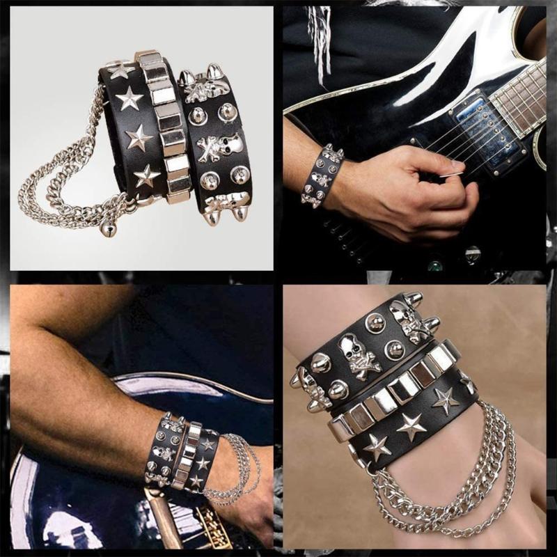 Sada kostýmů Rockera z 80. let, Kostýmy Heavy Metal Rock, Doplňky ke kostýmům na Halloween, Nafukovací kytara, Náramky, Prsteny