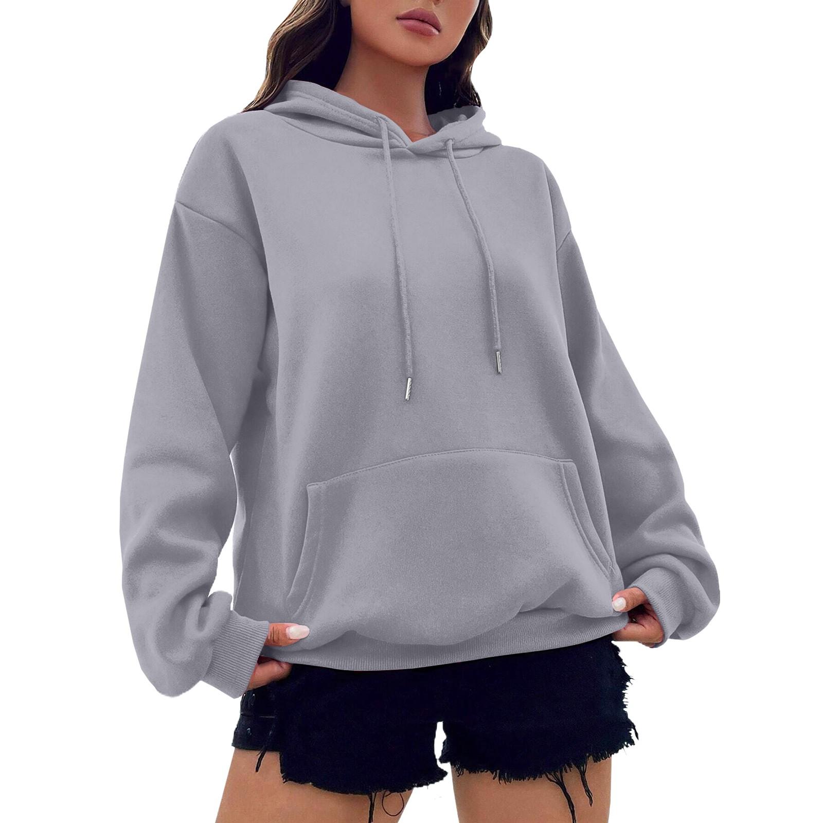 

Женская модная осенне-зимняя однотонная свободная флисовая толстовка с длинным рукавом и капюшоном L