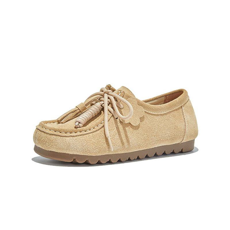Leather kangaroo shoes 2025 autumn new fringed casual fashion single shoes versatile German training shoes women's shoes fringed women's shoes