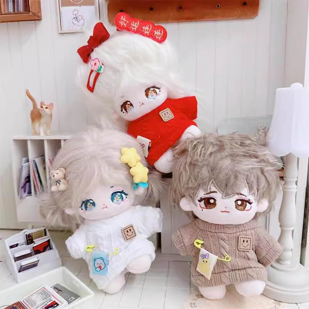 niannyyhouse 10cm-15cm Plush Toy with Cartoon Pattern Sweater, Knit Jumper, Dress-Up, Cotton Doll, Accessories (White)