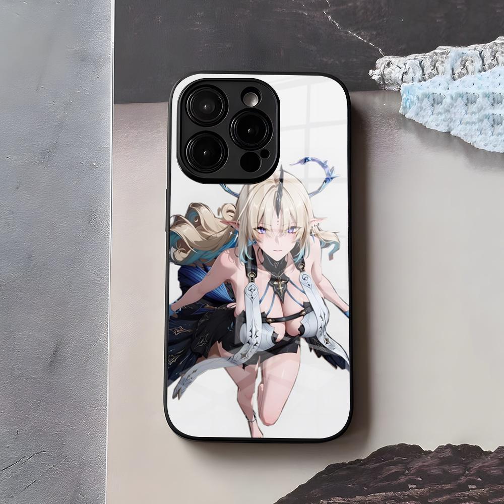 

Милый Чехол Cartethyia Wuthering Waves для Телефона iPhone 17 Air 16 E Pro Max 15 14 13 Mini 12 Pro 11 Max Plus Черное Стеклянное Покрытие iPhone 16e