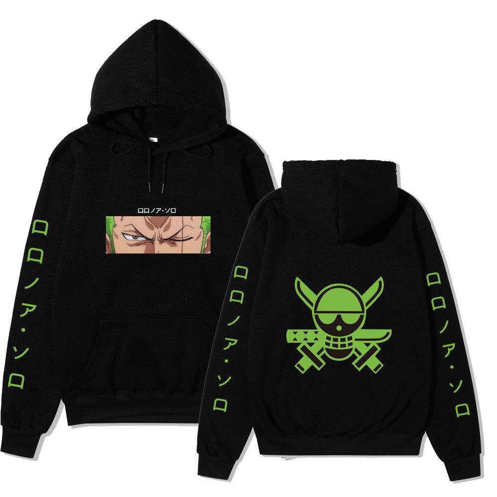 Anime One Piece Zoro Hoodie, Front Back Double Sided Print Pullover Sweatshirt Long Sleeve Streetwear for Men Women