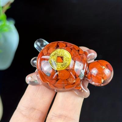 Lucky Turtle Ornament Feng Shui Mascot, Crystal Resin Decorative Turtle, Suitable for office/Buddhist Hall, Indoor Tabletop or Shelf Decoration