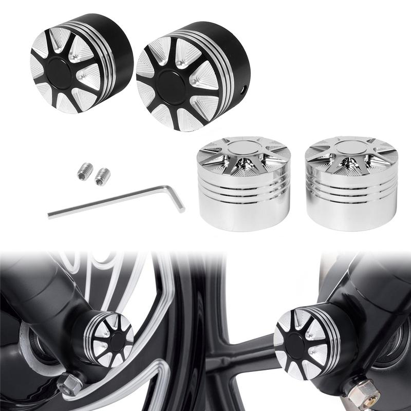 2x Motorcycle Front Axle Nut Covers Caps Aluminum Black/Chrome For Harley Sportster Touring Softail Dyna VRSC Fat Bob Wide Glide