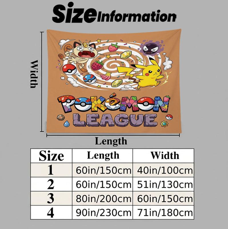 Pokemon Wall Tapestry Aesthetic Wall Hanging Printed Fabric Blanket Decorative Tapestries For Bedroom Living Room Home Decor
