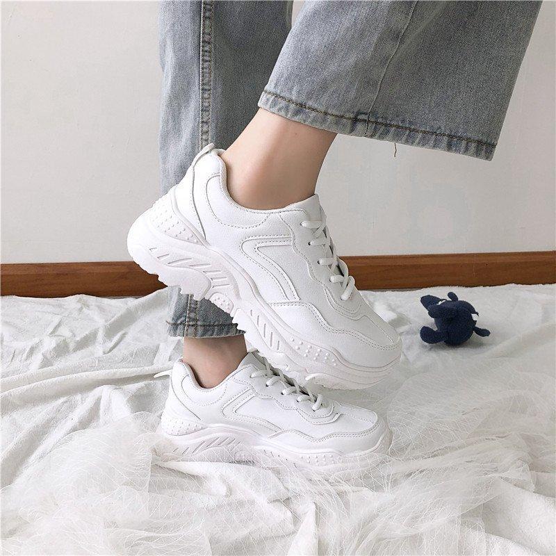 Fashion White Women Shoes New Chunky Sneakers for Women Lace-Up White Vulcanize Shoes Casual Fashion Dad Shoes Platform Sneakers Baskets