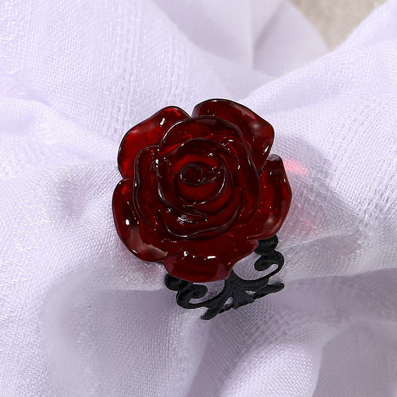 Anello Rosa Rossa Punk Gotico Anelli Vuoti Regolabili per Donne Strega Pagana Vintage Creativo Halloween Regalo Ragazza Cool Gioielli da Festa