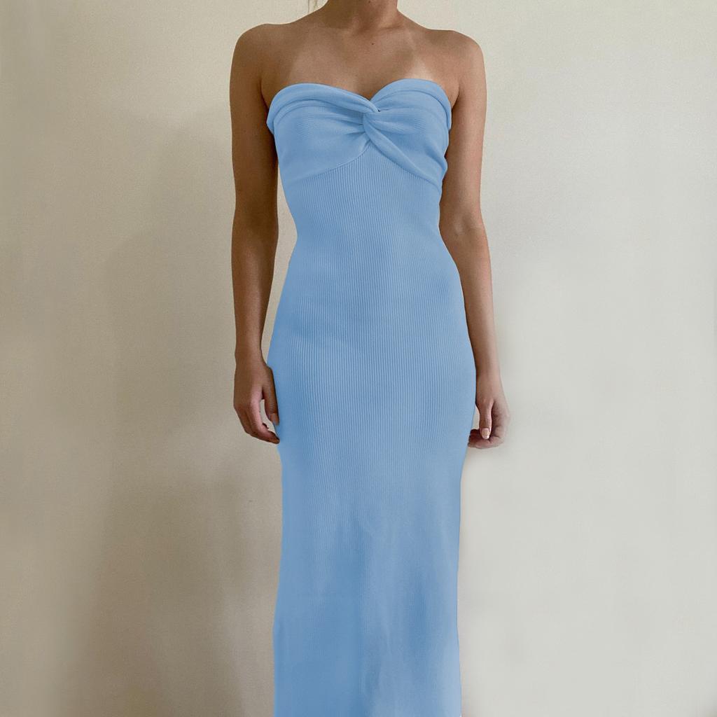 Sexy Damen-Frühlings- und Sommer-Strickkleid mit überkreuzter Schulter, modisches, sexy Wollwebkleid, ärmellos, unregelmäßig, um die Brust gewickelt, langes Kleid