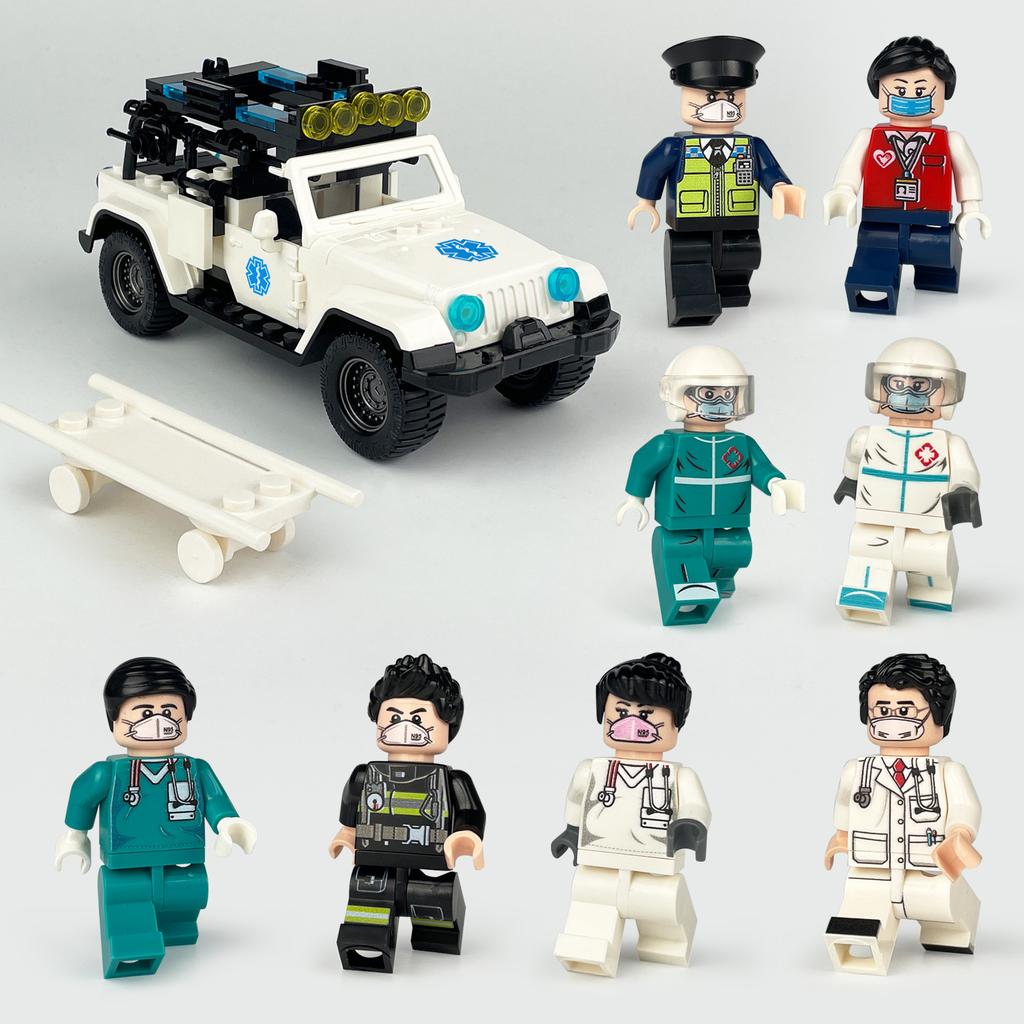 Package Medical Rescue Car Police Car E17 Fire Truck Building Block Toy Figurine Stretcher Accessories
