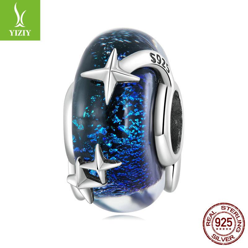

925 Sterling Silver Starry Sky Glazed Beaded Dream Literary Style Diy Bracelet Bead Accessories Bsc682