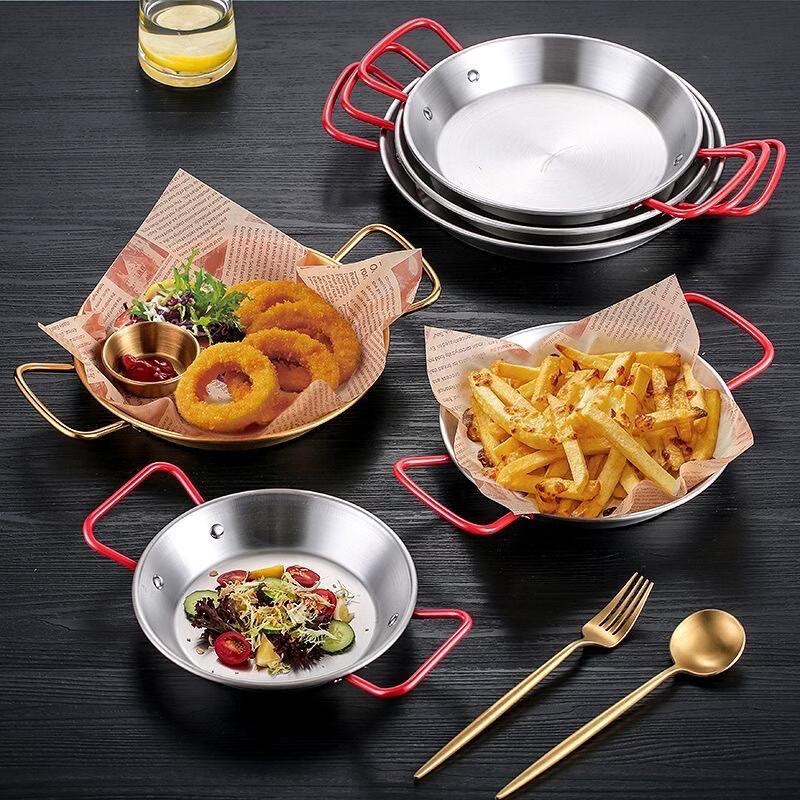 ZISIZ Thickened Stainless Steel Korean-Style Serving Plate with Double Handles