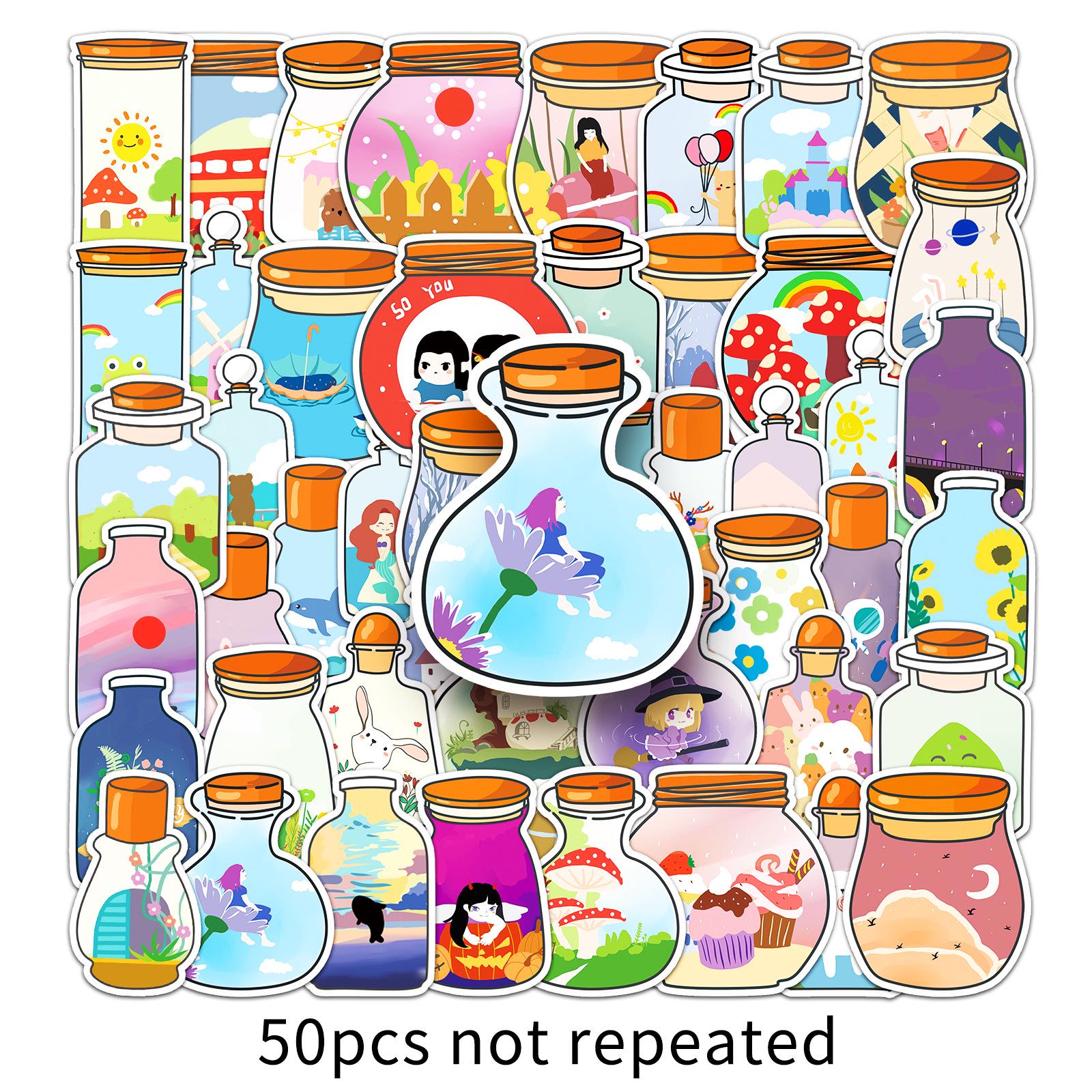 50 Hand-Drawn Cartoon Bottle Stickers: Decorative Stationery & Planner Enhancements