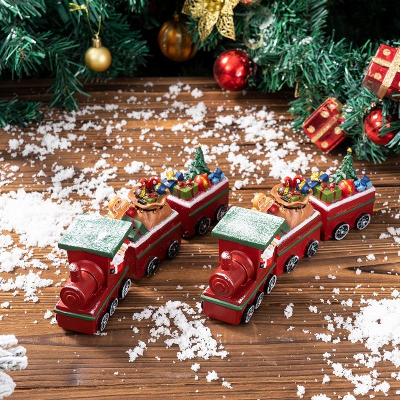1Pcs Little Train Christmas Decorations Home Holiday Gifts Santa Claus Atmosphere Resin Crafts Lovely Living Room Bedroom